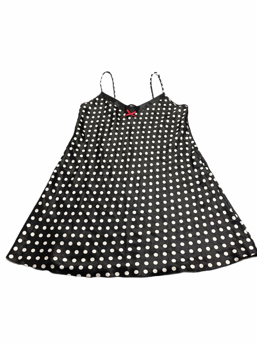 90s/Y2K European Vintage Polka Dot Satin Mini Slip Dress (Black/White)Size XL/1X
